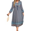 image:imageRVivimos Womens Long Sleeve Floral V Neck Bohemian Midi Dress  Retro Tassel Tie Casual Loose Beach Vacation Outfits Resort WearDustyblue