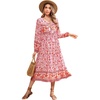 image:imageRVivimos Womens Long Sleeve Floral V Neck Bohemian Midi Dress  Retro Tassel Tie Casual Loose Beach Vacation Outfits Resort WearRosepink