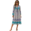 image:imageRVivimos Womens Long Sleeve Floral V Neck Bohemian Midi Dress  Retro Tassel Tie Casual Loose Beach Vacation Outfits Resort WearWhitepurple
