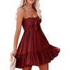 image:imageRVivimos Womens Summer Boho Sleeveless Tube Top Mini Dress  Tie Front Ruffle Hem Vacation Beach Sundress Casual Resort WearBurgundy