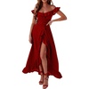 image:imageRVivimos Womens Summer Cotton Off Shoulder Ruffled Ruched Flowy Maxi Dress with SplitWine Red