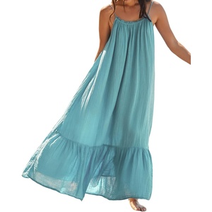 image:imageRVivimos Womens Summer Cotton Backless Casual Maxi Dress  Adjustable Spaghetti Strap Ruffle Loose Fit Boho Flowy Cami Dress Daily Wear Beach Cover Up Vacation Travel OutfitsLake Blue