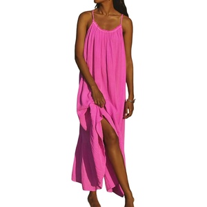 image:imageRVivimos Womens Summer Cotton Backless Casual Maxi Dress  Adjustable Spaghetti Strap Ruffle Loose Fit Boho Flowy Cami Dress Daily Wear Beach Cover Up Vacation Travel OutfitsPink