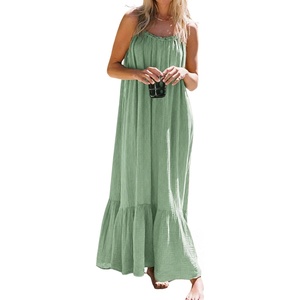 image:imageRVivimos Womens Summer Cotton Backless Casual Maxi Dress  Adjustable Spaghetti Strap Ruffle Loose Fit Boho Flowy Cami Dress Daily Wear Beach Cover Up Vacation Travel OutfitsSage Green