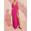 image:imageRVivimos Womens Boho Sexy Deep V Neck Side Slit Maxi DressHotpink