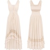 image:imageRVivimos Womens Summer Boho Elastic Waist Flowy Maxi DressBeige