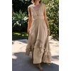 image:imageRVivimos Womens Summer Boho Elastic Waist Flowy Maxi DressKhaki
