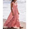 image:imageRVivimos Womens Summer Boho Elastic Waist Flowy Maxi DressPink