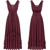 image:imageRVivimos Womens Summer Boho Elastic Waist Flowy Maxi DressWine Red