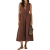 image:imageRVivimos Womens Summer Cotton Button V Neck Maxi DressBrown