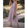 image:imageRVivimos Womens Summer Cotton Button V Neck Maxi DressDusty Purple