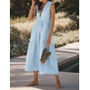 image:imageRVivimos Womens Summer Cotton Button V Neck Maxi DressLight Blue