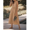 image:imageRVivimos Womens Summer Cotton Button V Neck Maxi DressLight Khaki