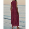 image:imageRVivimos Womens Summer Cotton Button V Neck Maxi DressWine Red
