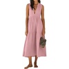 image:imageRVivimos Womens Summer Cotton Button V Neck Maxi DressPink