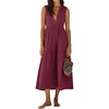 image:imageRVivimos Womens Summer Cotton Button V Neck Maxi DressWine Red