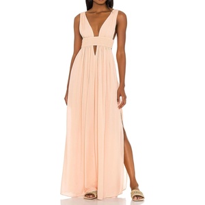image:imageRVivimos Womens Boho Sexy Deep V Neck Side Slit Maxi DressPeachpink