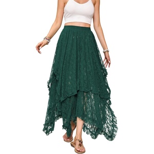 image:imageRVivimos Womens Lace See Through Floral Maxi SkirtDark Green
