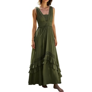 image:imageRVivimos Womens Summer Boho Elastic Waist Flowy Maxi DressArmy Green