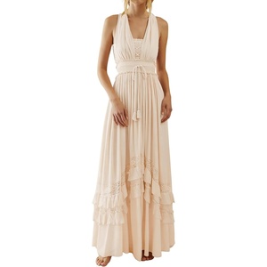 image:imageRVivimos Womens Summer Boho Elastic Waist Flowy Maxi DressBeige
