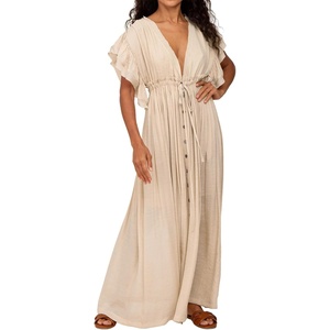 image:imageRVivimos Womens Summer Boho Loose Maxi Dress with PocketsBeige