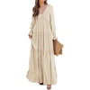 image:imageRVivimos Long Sleeve V Neck Flowy Maxi Dresses for WomenBeige
