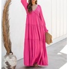 image:imageRVivimos Long Sleeve V Neck Flowy Maxi Dresses for WomenHot Pink
