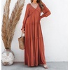 image:imageRVivimos Long Sleeve V Neck Flowy Maxi Dresses for WomenRust Brown