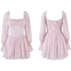 image:imageRVivimos Womens Corset Square Neck Party Skater Mini DressPink