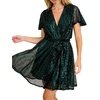 image:imageRVivimos Womens Sequin V Neck Sparkly Club Party Mini DressDark Green