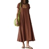 image:imageRVivimos Womens Summer Cotton Casual Loose Beach Midi Dress with PocketsBrown
