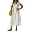 image:imageRVivimos Womens Summer Cotton Casual Loose Beach Midi Dress with PocketsWhite