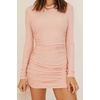 image:imageRVivimos Womens Winter Long Sleeve Ruched Drawstrings Knit Stretchy Bodycon T Shirt Mini DressesCoral