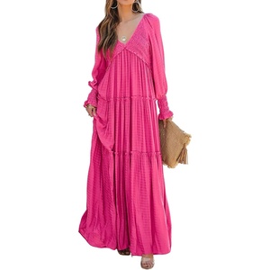image:imageRVivimos Long Sleeve V Neck Flowy Maxi Dresses for WomenHot Pink