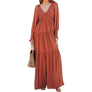 image:imageRVivimos Long Sleeve V Neck Flowy Maxi Dresses for WomenRust Brown
