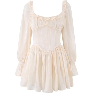 image:imageRVivimos Womens Corset Square Neck Party Skater Mini DressBeige