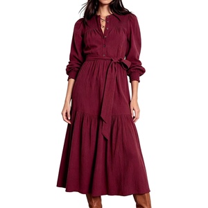 image:imageRVivimos Womens Cotton Button Up Fall ALine Maxi Dress with PocketsWine Red