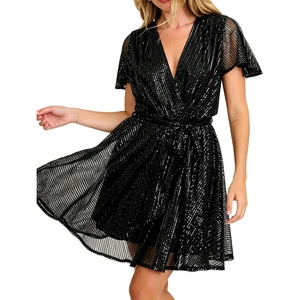 image:imageRVivimos Womens Sequin V Neck Sparkly Club Party Mini DressBlack