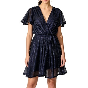 image:imageRVivimos Womens Sequin V Neck Sparkly Club Party Mini DressNavy Blue