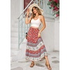 image:imageRVivimos Womens Boho Floral Print Ruffle Flowy Maxi SkirtAurorared