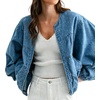 image:imageRVivimos Womens Distressed Jean Jacket Zip Up Cropped CoatBlue