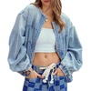 image:imageRVivimos Womens Distressed Jean Jacket Zip Up Cropped CoatLight Blue