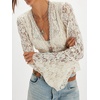 image:imageRVivimos Womens Summer Lace Bell Sleeve Button Down See Through TopsWhite