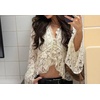 image:imageRVivimos Womens Summer Lace Bell Sleeve Button Down See Through TopsWhite