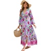 image:imageRVivimos Womens Boho Floral Print Flowy Slit Maxi DressBlue Purple