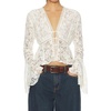 image:imageRVivimos Womens Summer Lace Bell Sleeve Button Down See Through TopsWhite
