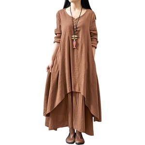 image:imageRVivimos Women Long Sleeve Plus Size Irregular Long DressesBrown