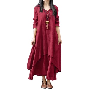 image:imageRVivimos Women Long Sleeve Plus Size Irregular Long DressesWine Red