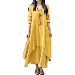 image:imageRVivimos Women Long Sleeve Plus Size Irregular Long DressesYellow