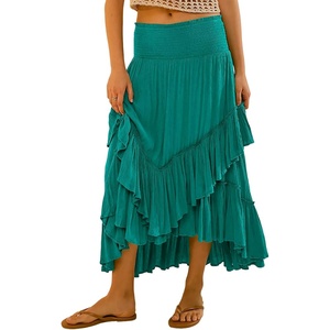 image:imageRVivimos Womens High Waisted Ruffle Layered Midi SkirtDark Green
